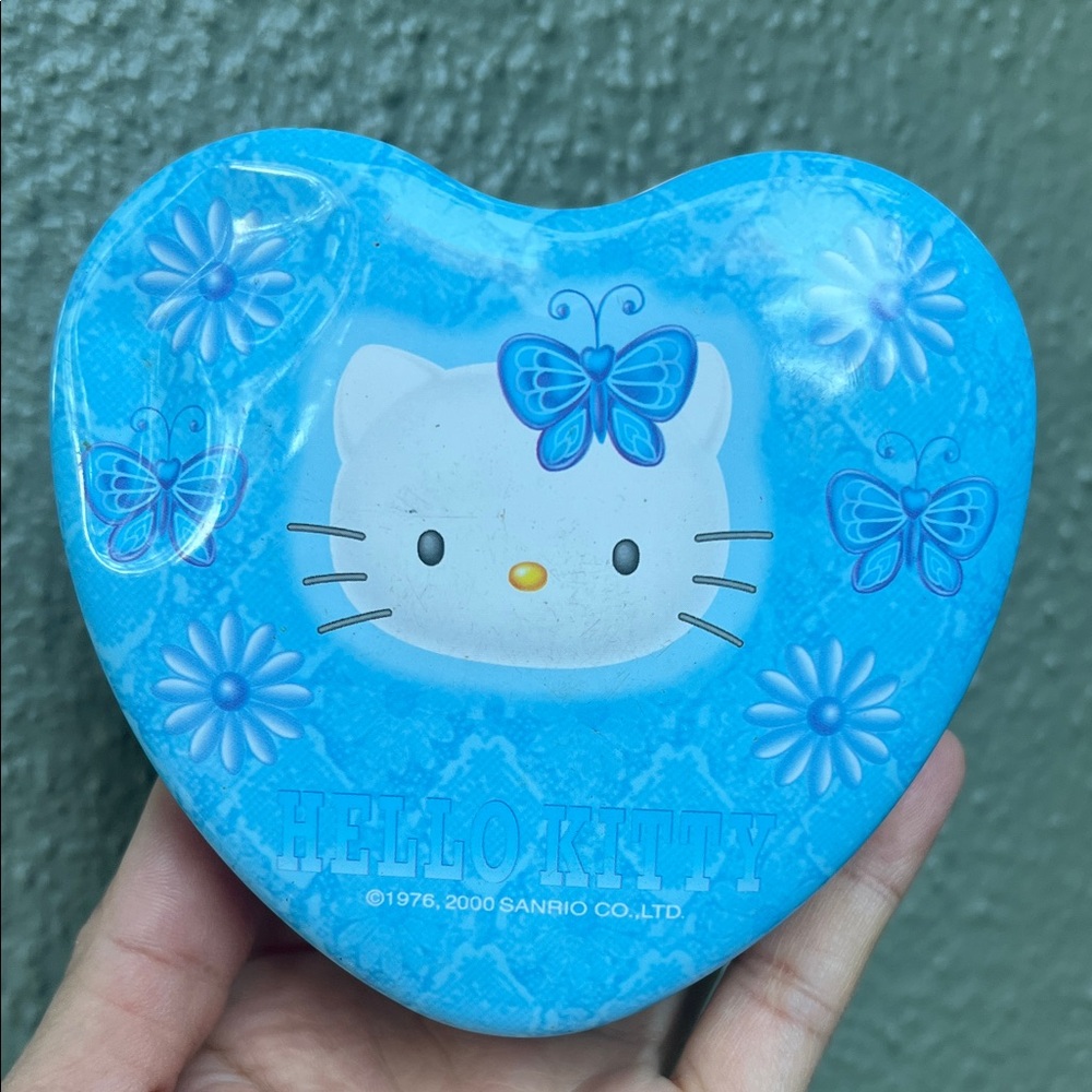 Sanrio Hello Kitty Blue Heart Tin box with Butterflies